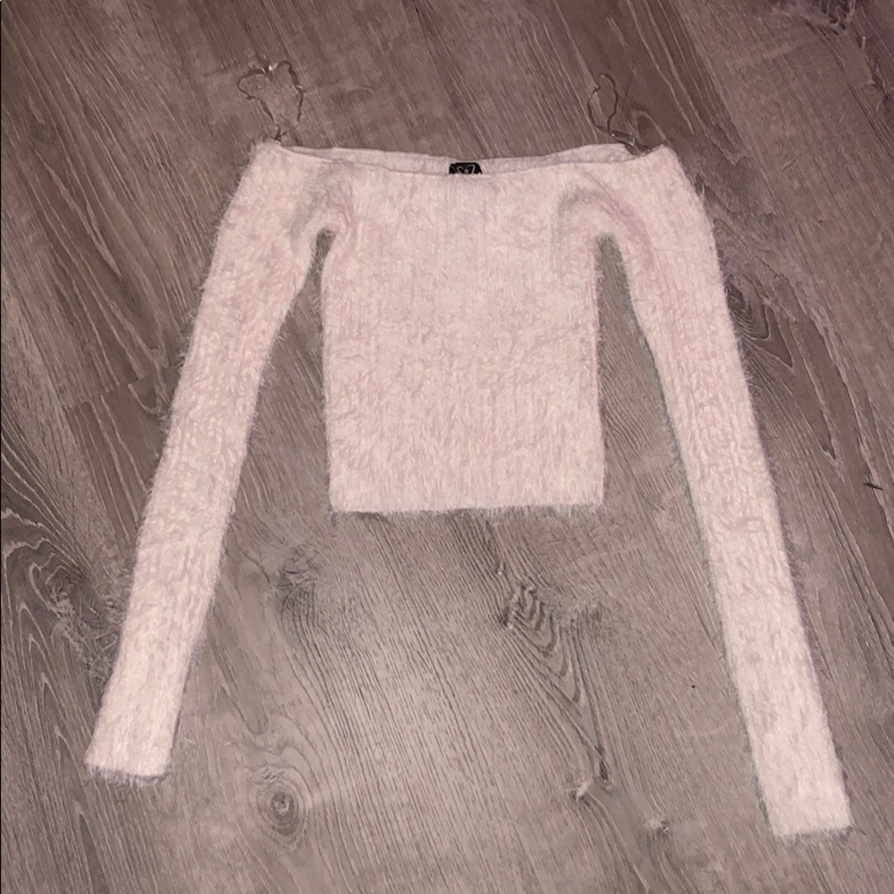 Fuzzy white crop top